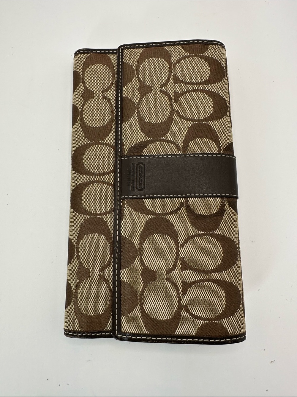 Coach Brown and Tan Signature Continental Wallet